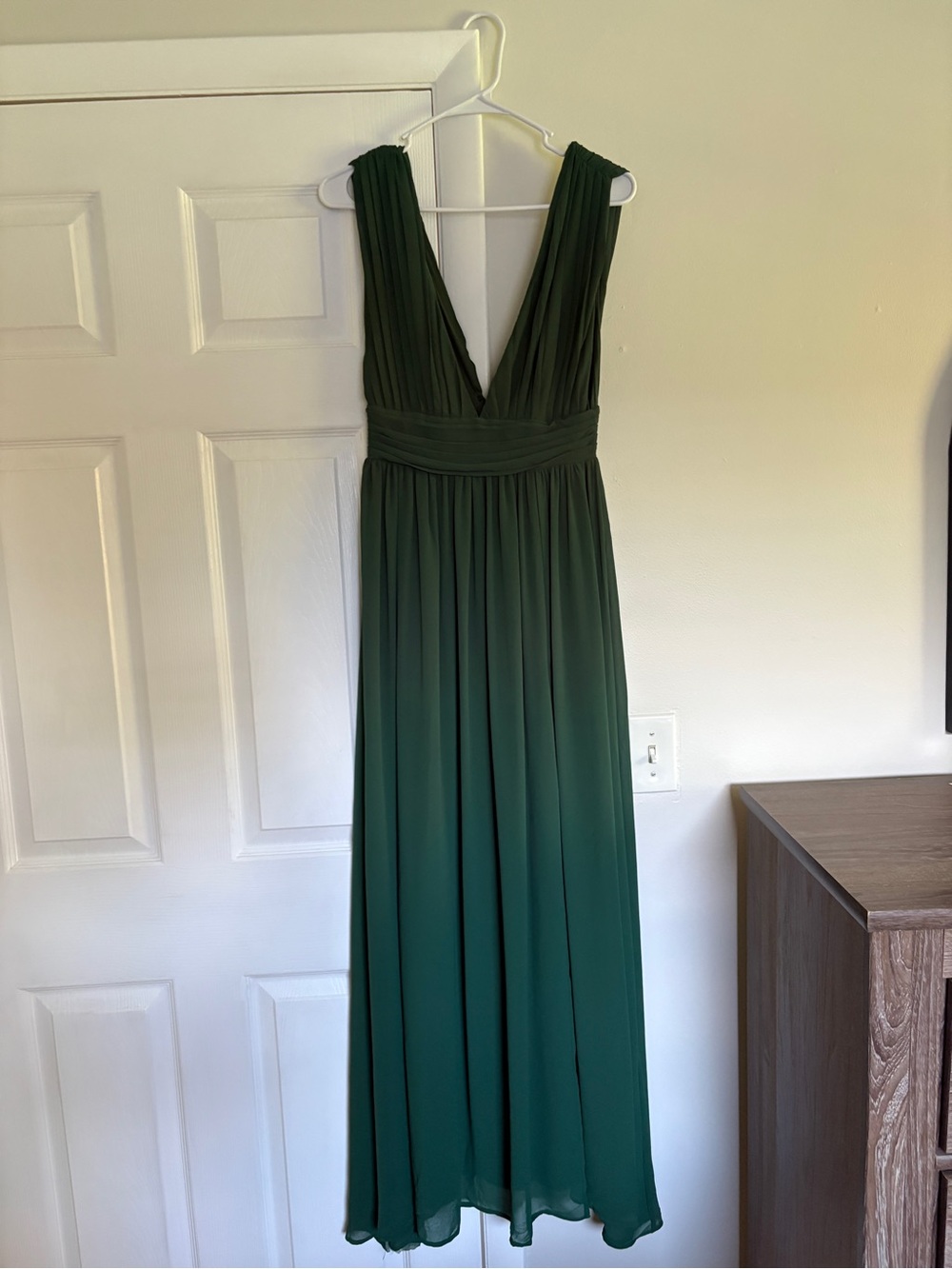 Love By Design Deep Green Pleated V‑Neck Maxi Dress